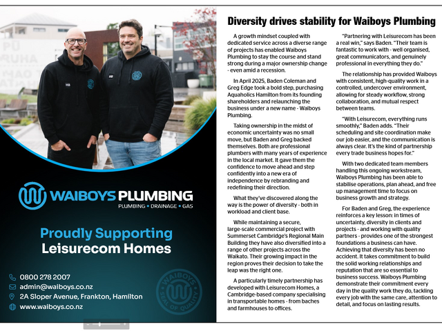 Diversity drives stability for Waiboys Plumbing